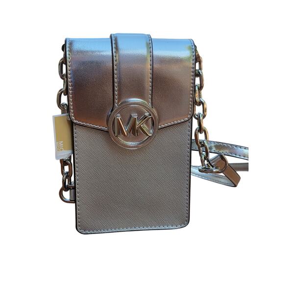 Michael Kors Carmen Small Smartphone Crossbody Bag Silver NWT - Picture 9 of 10
